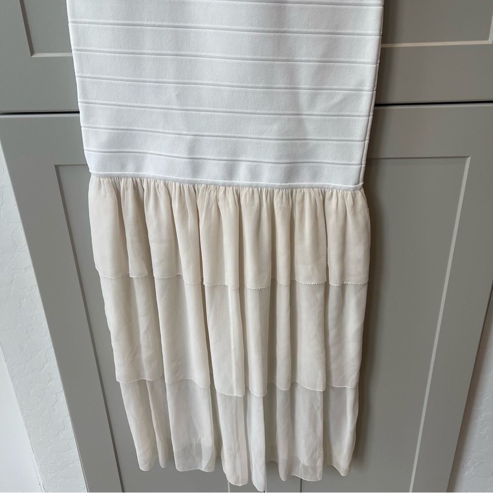Herve Leger Paris White Bandage Silk Ruffle Trim Formal Cocktail Dress Small - Picture 11 of 11